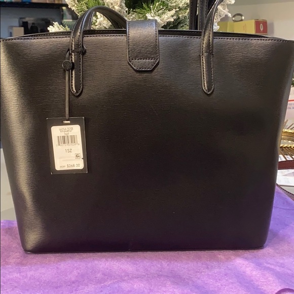 DKNY Layla Leather Large Black Tote Shoulder Bag, NWT - Picture 2 of 7